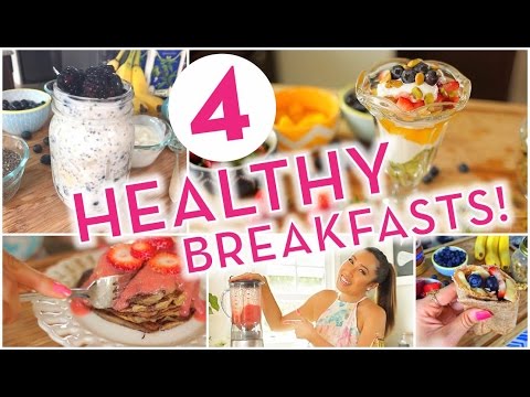 4 Super Easy Healthy Breakfast Ideas! Banana Pancakes, Overnight Oats, Energy Wrap, Rainbow Parfait!
