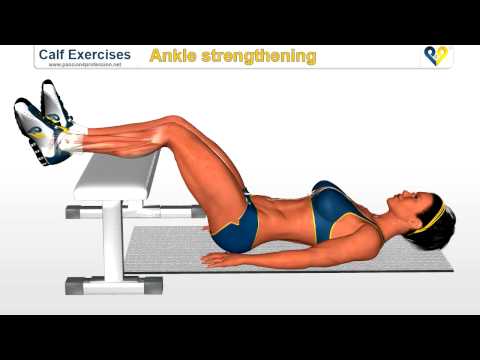 Calf exercises: ankle strengthening exercise on Bench (calf, muscle, leg)